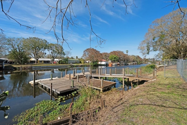 view of dock with a water view