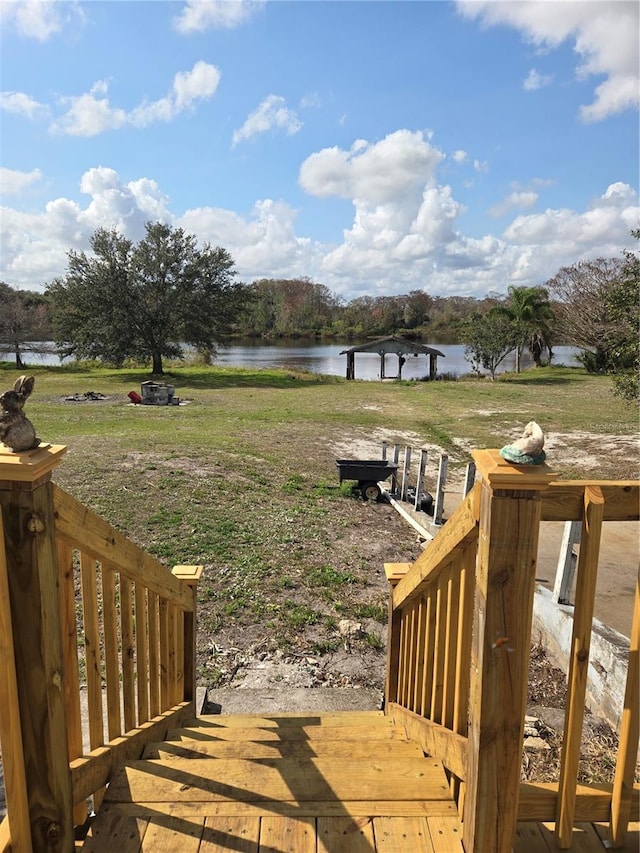 deck with a water view