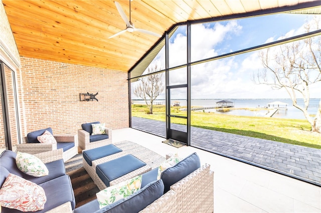 199 S Bear Pointe Dr, Lake Placid, FL 33852 - sunroom / solarium with lofted ceiling, wood ceiling, and a water view