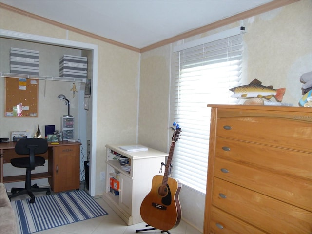 tiled office with ornamental molding