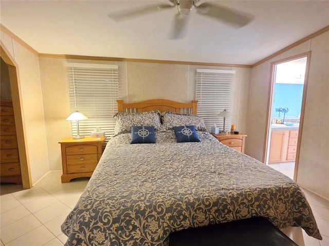 1601 US Highway 441 SE Unit 24, Okeechobee, FL 34974 - bedroom with crown molding, light tile patterned floors, and a ceiling fan