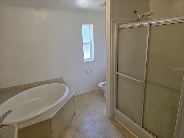 7895 NW 84th Ct, Okeechobee, FL 34972 - bathroom featuring tile patterned floors, a bath, toilet, and a shower stall
