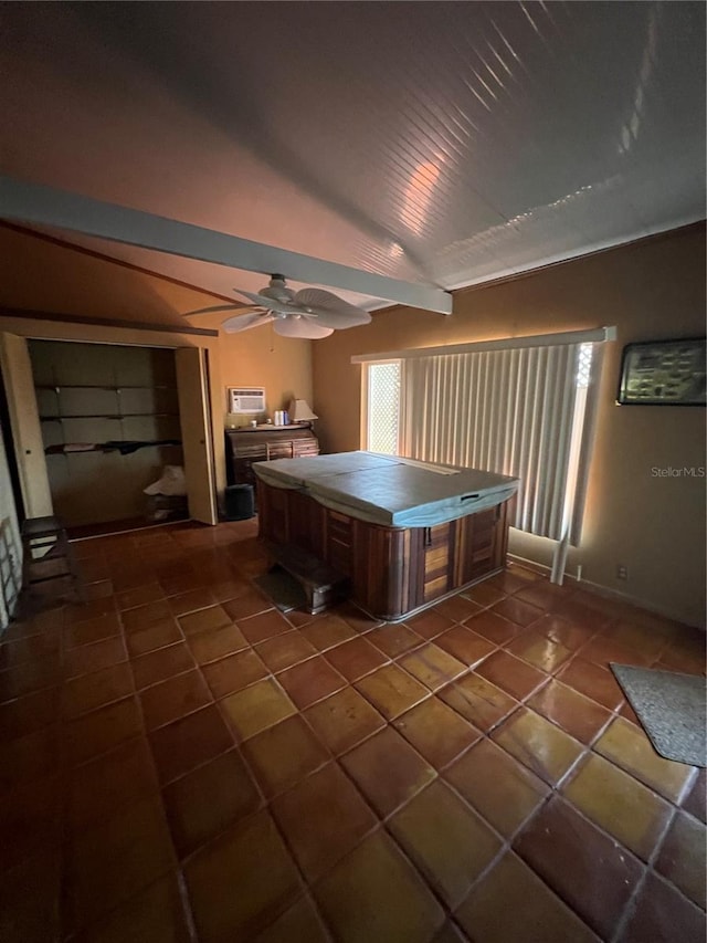 1096 8th St, Okeechobee, FL 34974 - rec room with dark tile patterned floors and ceiling fan