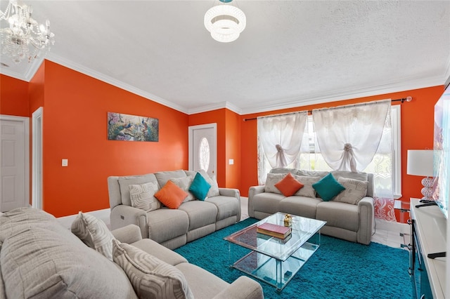 402 SW Seaflower Ter, Port St Lucie, FL 34984 - living room featuring ornamental molding and a chandelier