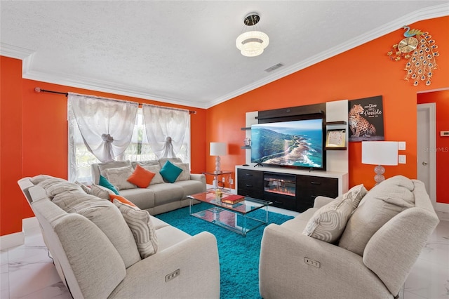 402 SW Seaflower Ter, Port St Lucie, FL 34984 - living room featuring marble finish floors and crown molding