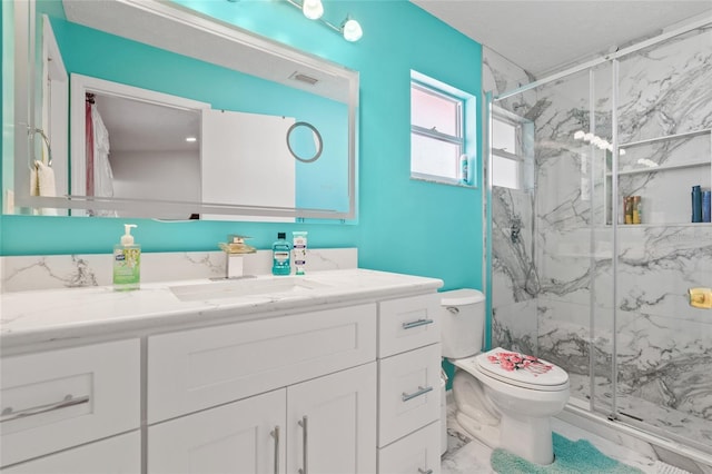 402 SW Seaflower Ter, Port St Lucie, FL 34984 - full bathroom with vanity, a marble finish shower, and marble finish floors