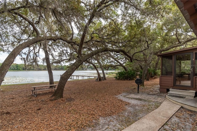 view of yard with a water view