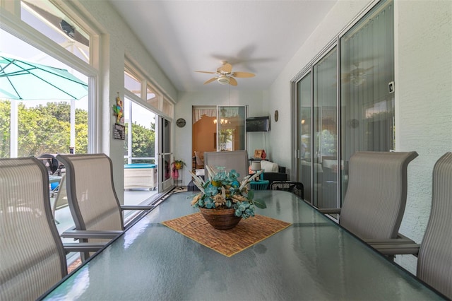 dining area featuring ceiling fan