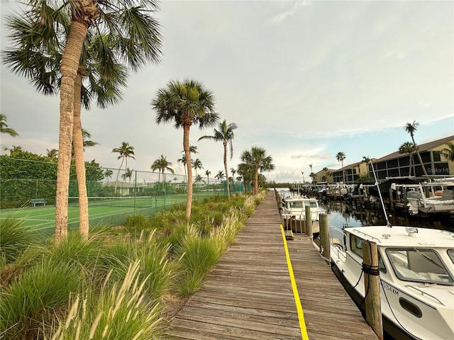 dock area with a water view