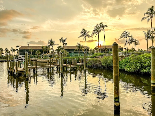 view of water feature featuring a dock