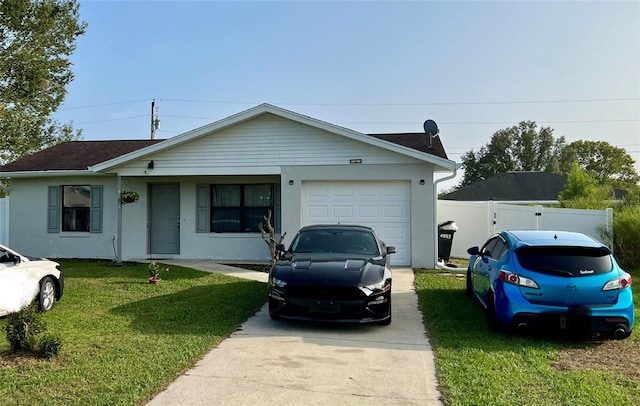 ranch-style house with a front lawn and a garage