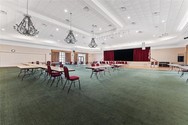 dining area with a tray ceiling