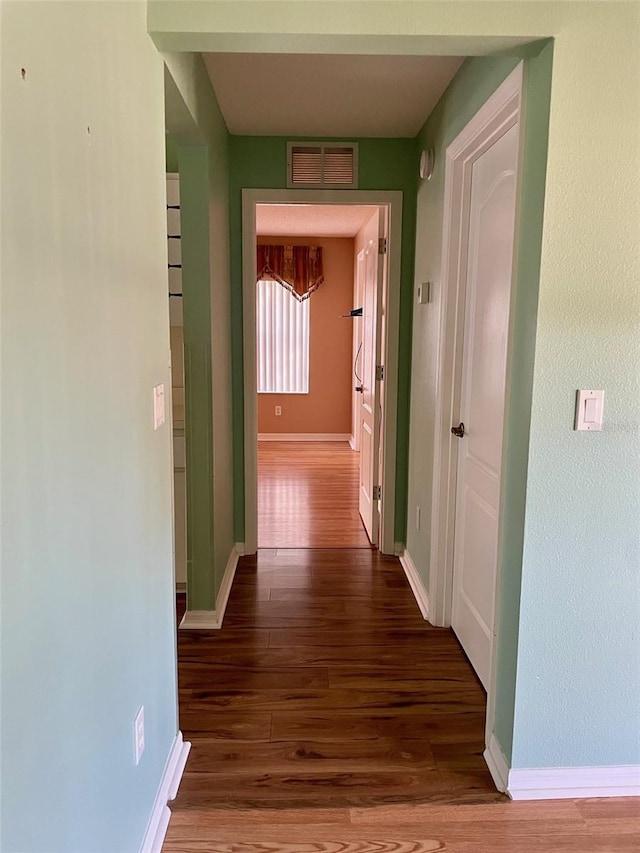 hallway featuring dark wood-type flooring