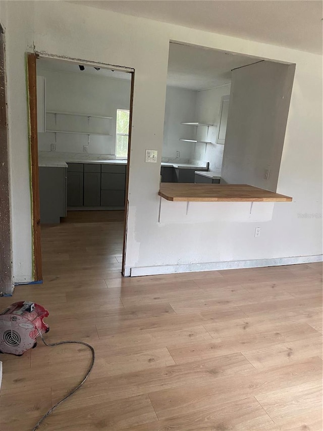 kitchen featuring light hardwood / wood-style flooring and kitchen peninsula