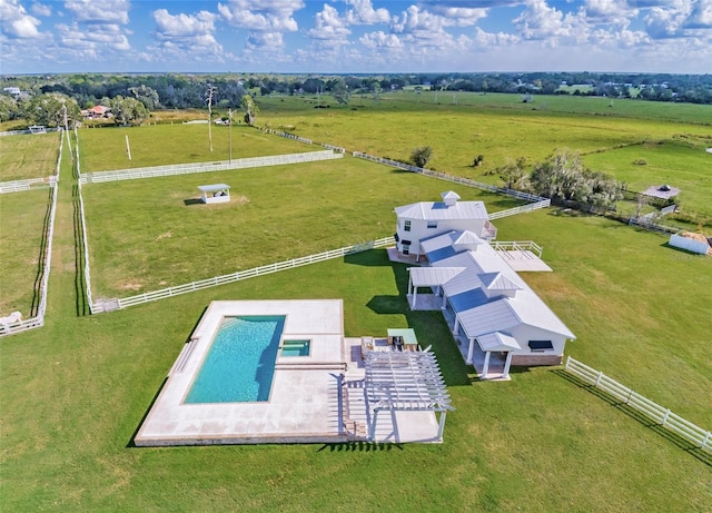 birds eye view of property featuring a rural view