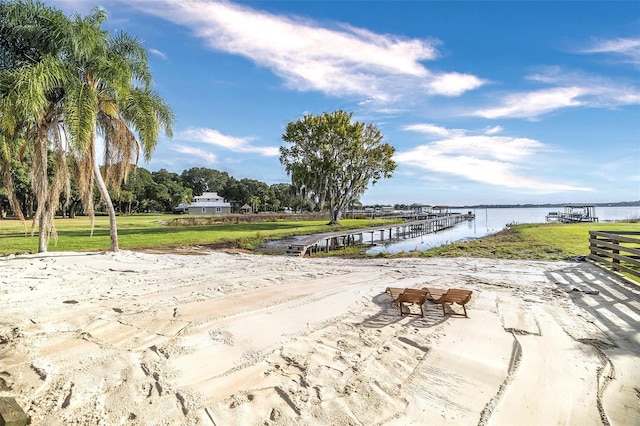 view of home's community with a water view