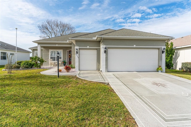 view of front facade featuring a front yard and a garage