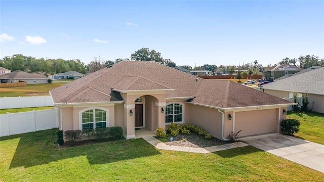 view of front facade featuring a front yard and a garage