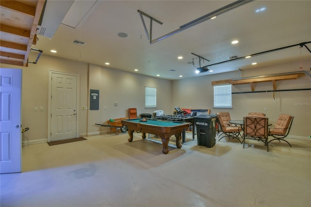 recreation room with pool table and electric panel