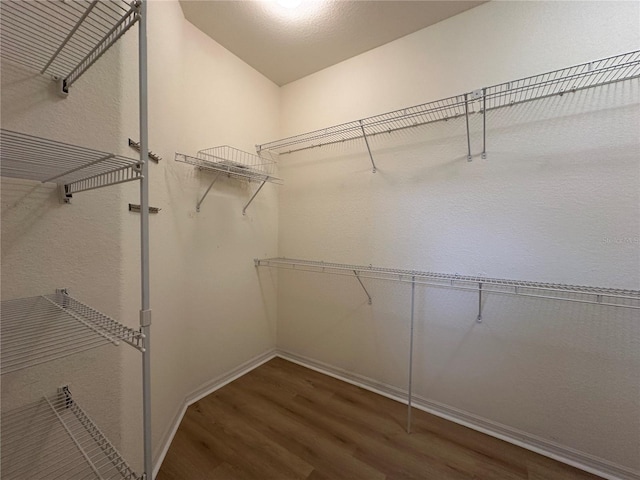 spacious closet with hardwood / wood-style floors and vaulted ceiling