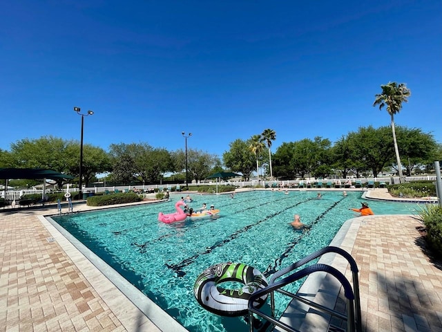 view of pool featuring a patio