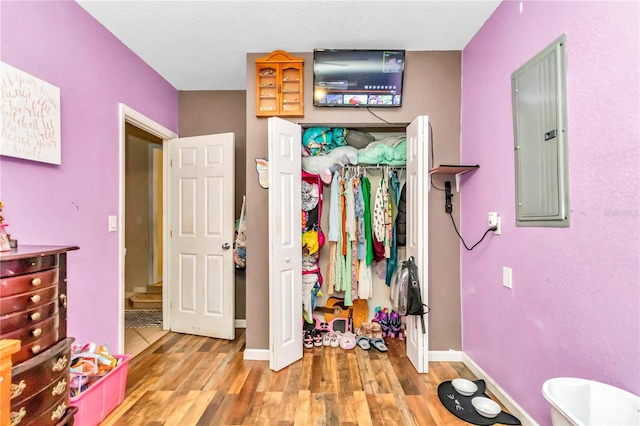 interior space featuring a closet and hardwood / wood-style flooring