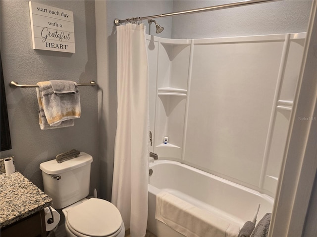 full bathroom featuring vanity, toilet, and shower / bath combination with curtain