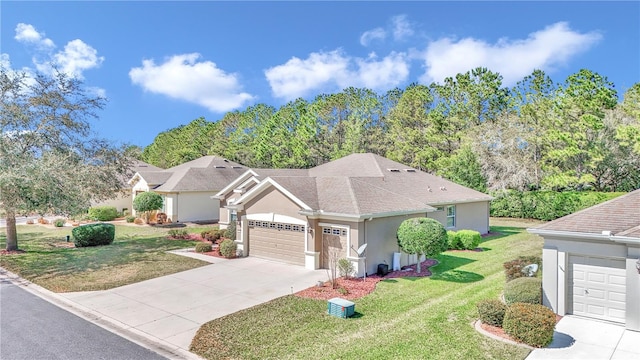 view of front facade featuring a front yard and a garage