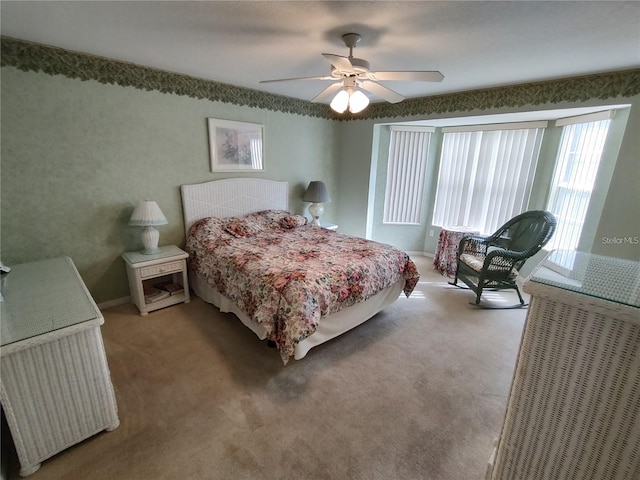 bedroom featuring carpet floors and ceiling fan