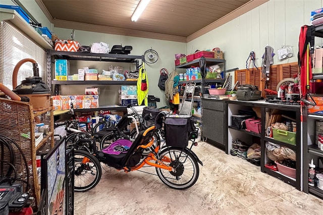 garage with wooden ceiling