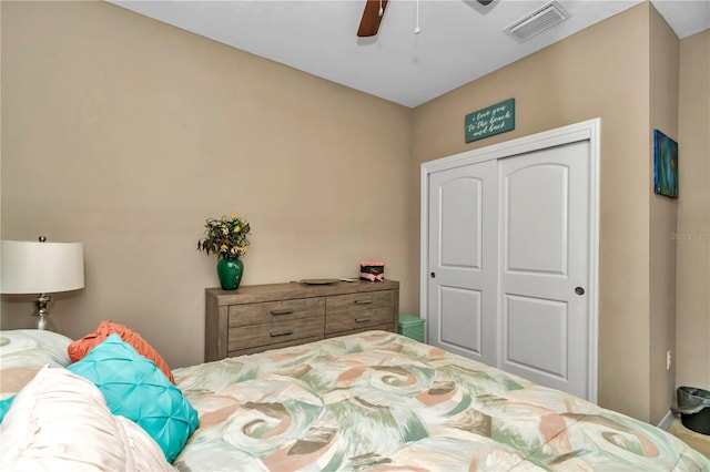 bedroom with a closet and ceiling fan