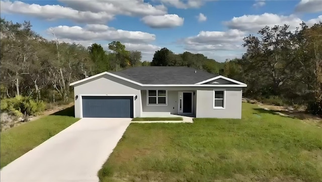 view of front facade with a front lawn and a garage