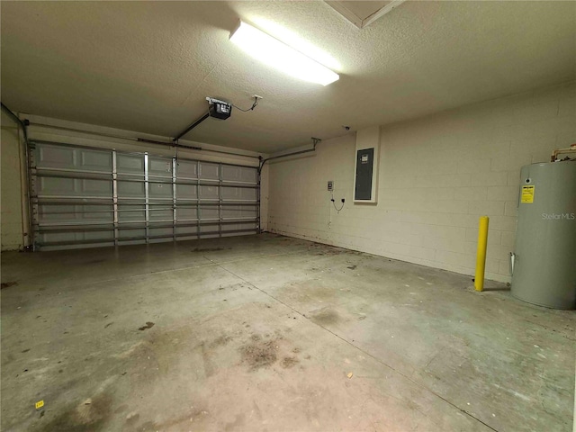 garage featuring a garage door opener and water heater