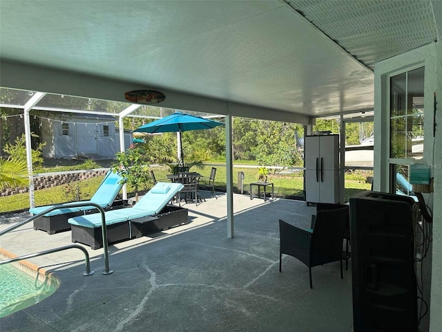 sunroom with a pool