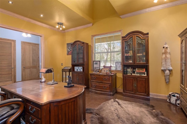 office area featuring ornamental molding