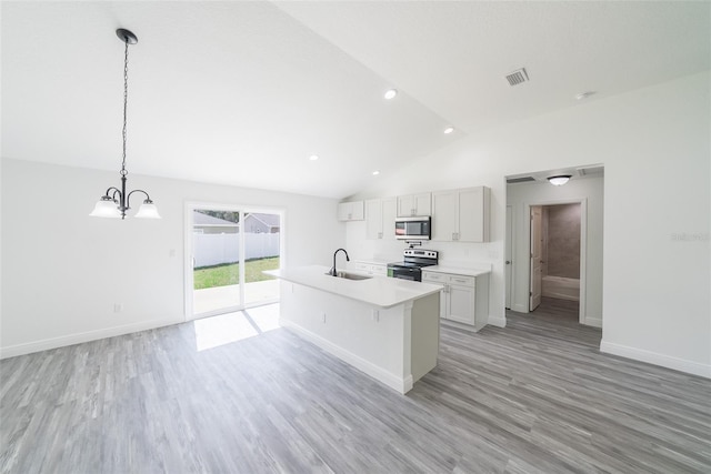 kitchen with appliances with stainless steel finishes, visible vents, a sink, and baseboards