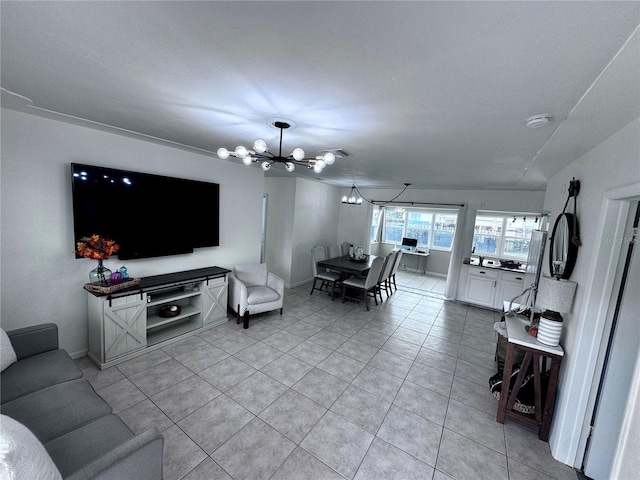 353 Shady Lane Rd, Palm Springs, FL 33461 - living area featuring a chandelier, baseboards, and light tile patterned flooring
