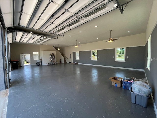 garage featuring ceiling fan