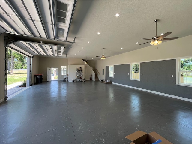 garage with ceiling fan