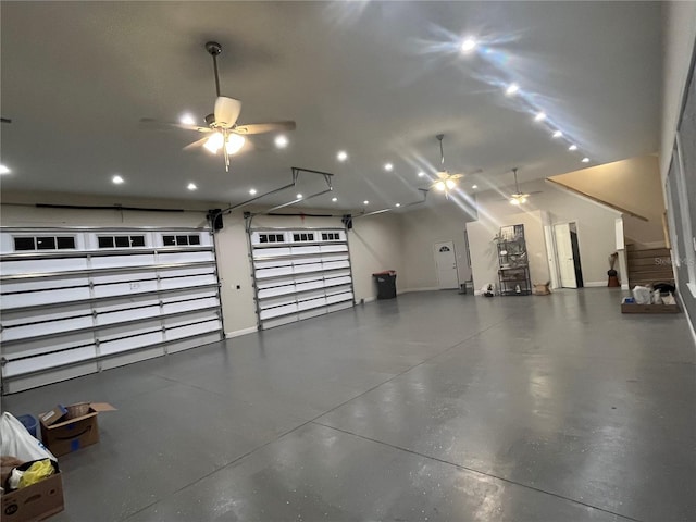 garage featuring ceiling fan