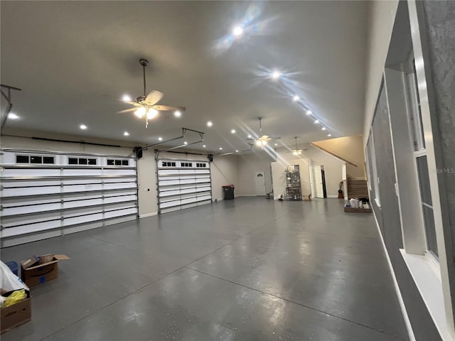 garage featuring ceiling fan