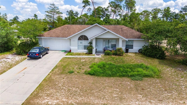 single story home with covered porch