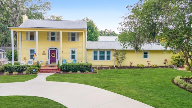 view of front of home featuring a front lawn