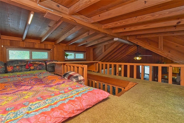 bedroom featuring wooden walls