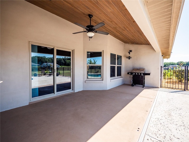 view of patio / terrace featuring ceiling fan and area for grilling