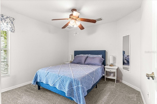 bedroom featuring ceiling fan and carpet floors