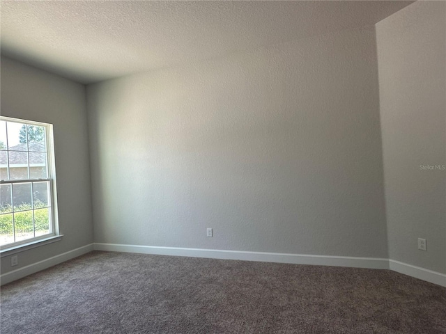 carpeted spare room featuring baseboards and a textured ceiling