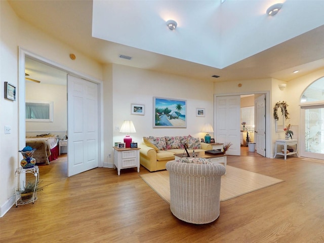 living room featuring light wood-type flooring