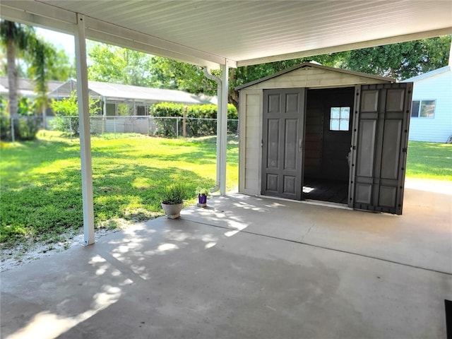 view of patio / terrace with a storage unit