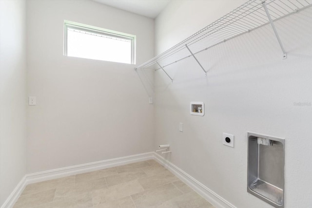 laundry area with electric dryer hookup and hookup for a washing machine